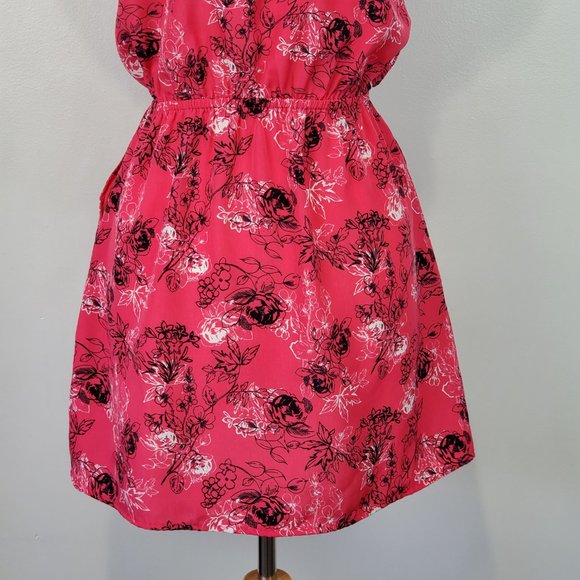 Candie's Pink Black White Floral Cap Sleeve Cutout Summer Dress Sz M (Juniors) - Picture 9 of 13